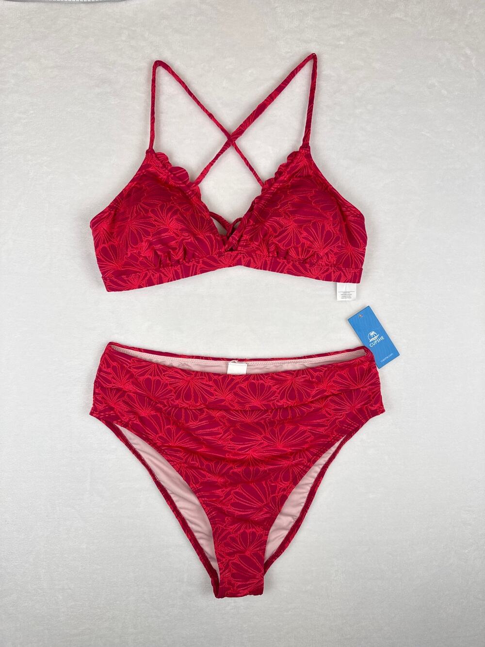 NWT Cupshe Hot Pink & Berry Tie-Back Bikini Swimsuit Set Size Large